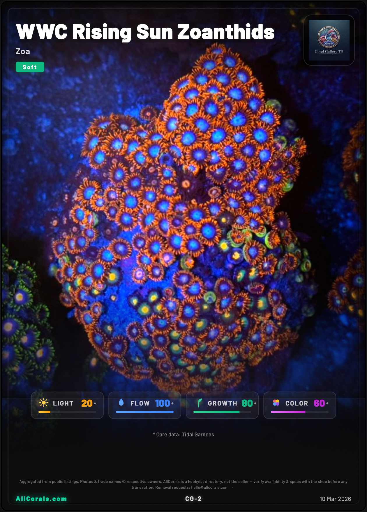WWC Rising Sun Zoanthids trading card