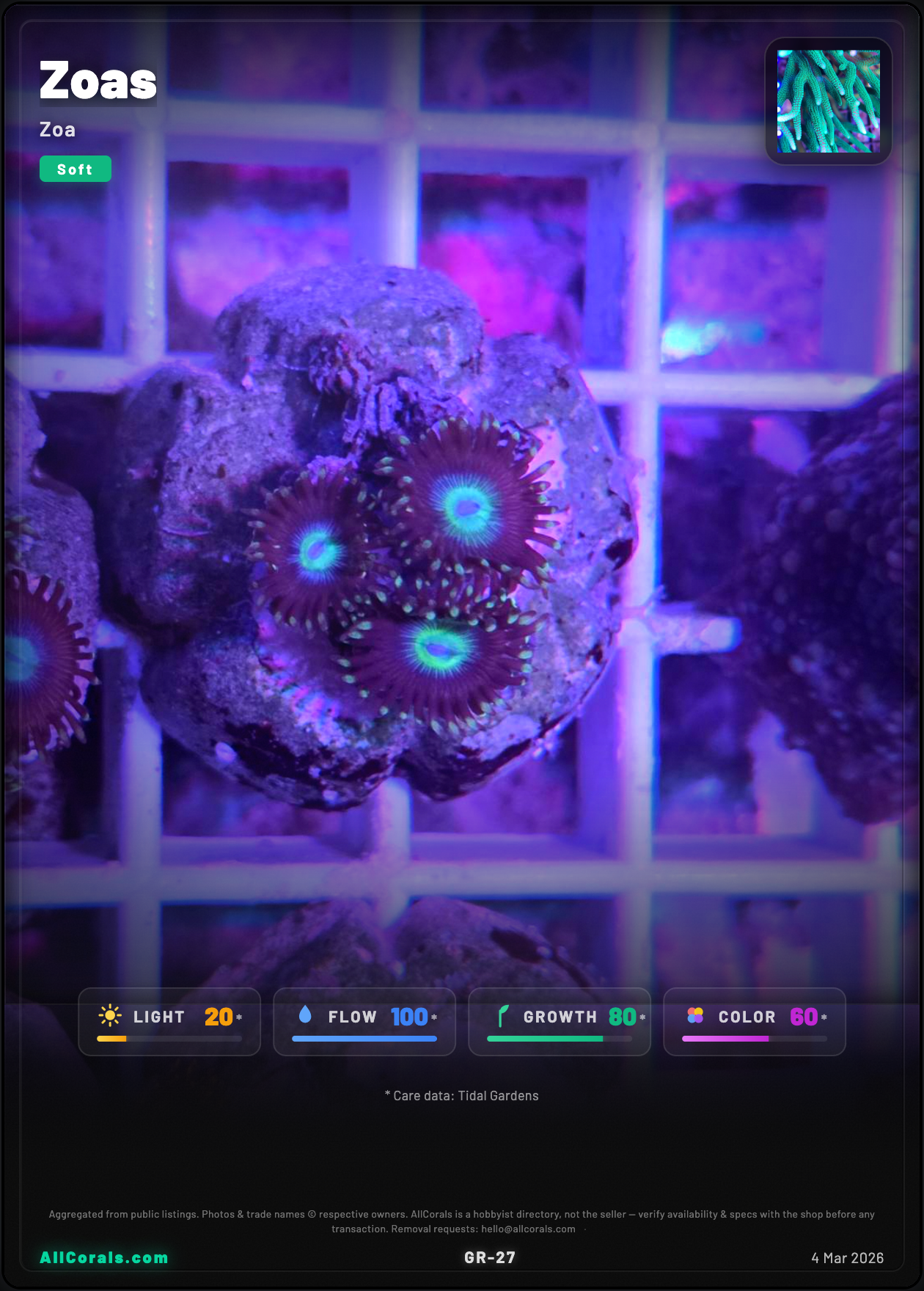 Zoas trading card