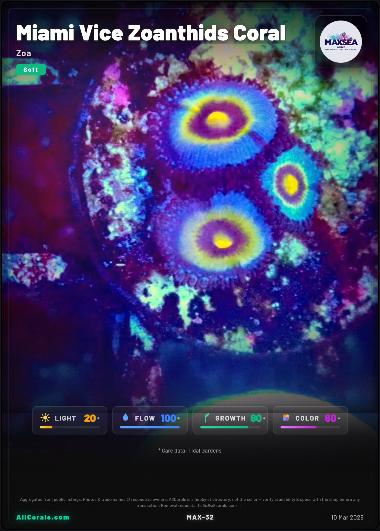Miami Vice Zoanthids Coral trading card