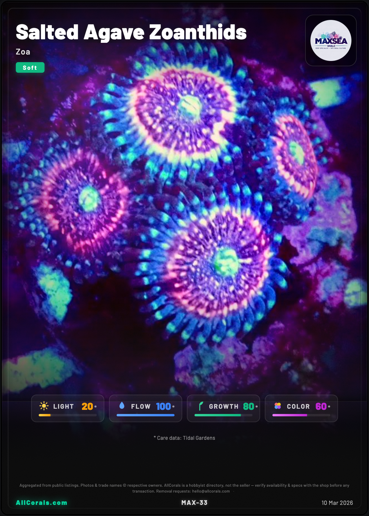 Salted Agave Zoanthids trading card