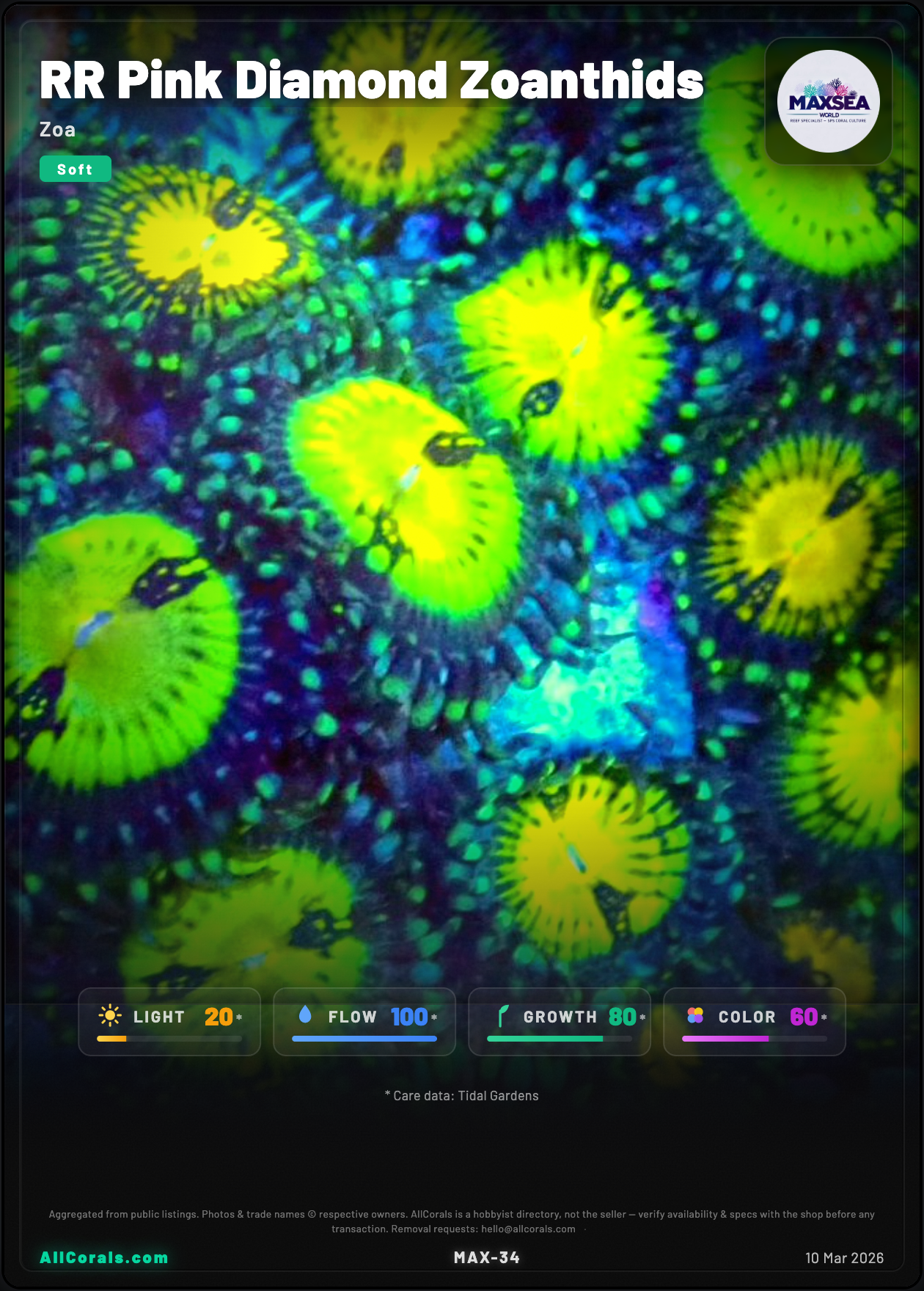 RR Pink Diamond Zoanthids trading card