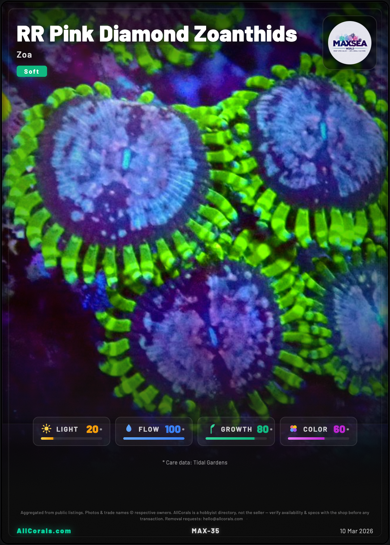 RR Pink Diamond Zoanthids trading card