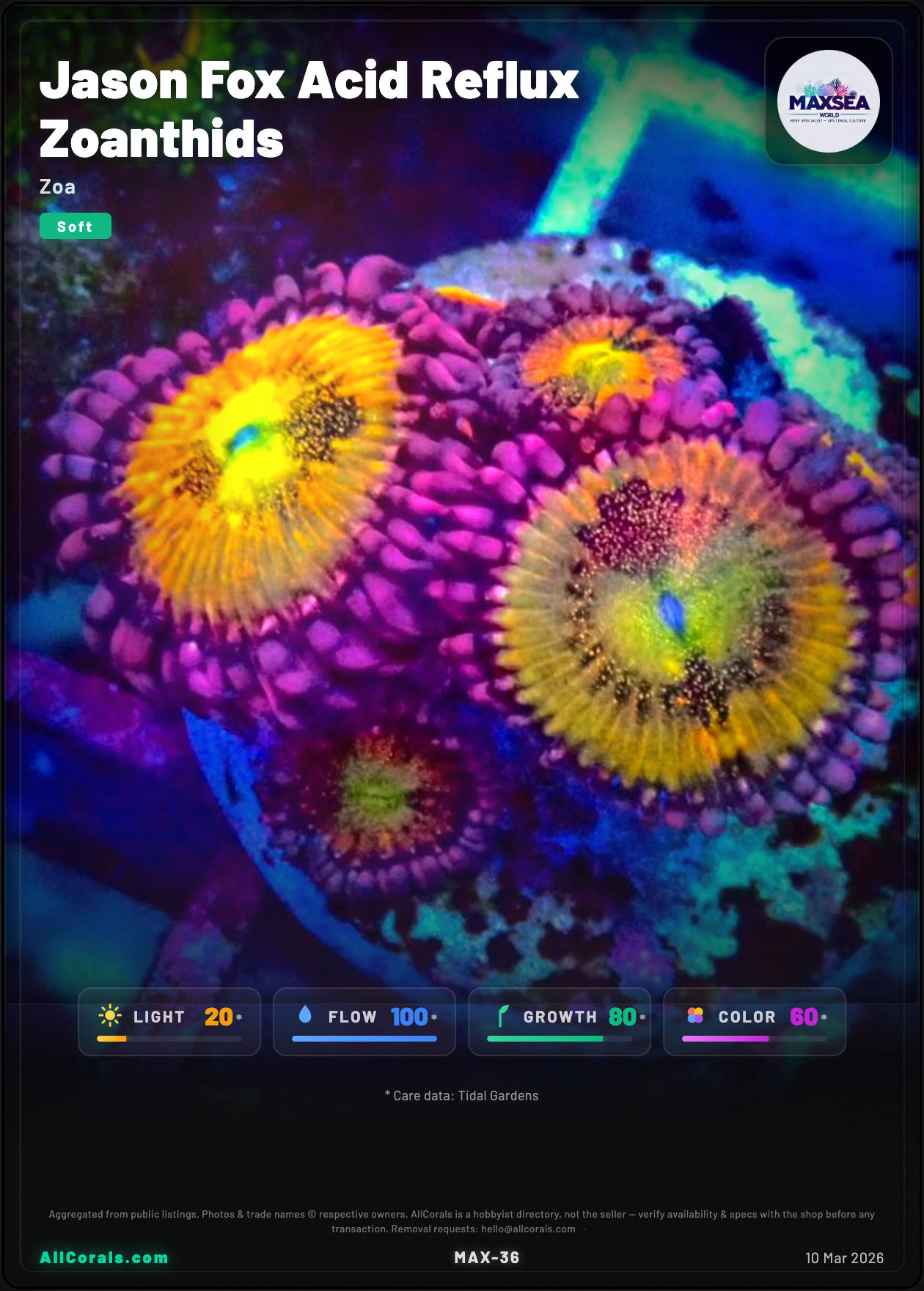 Jason Fox Acid Reflux Zoanthids trading card