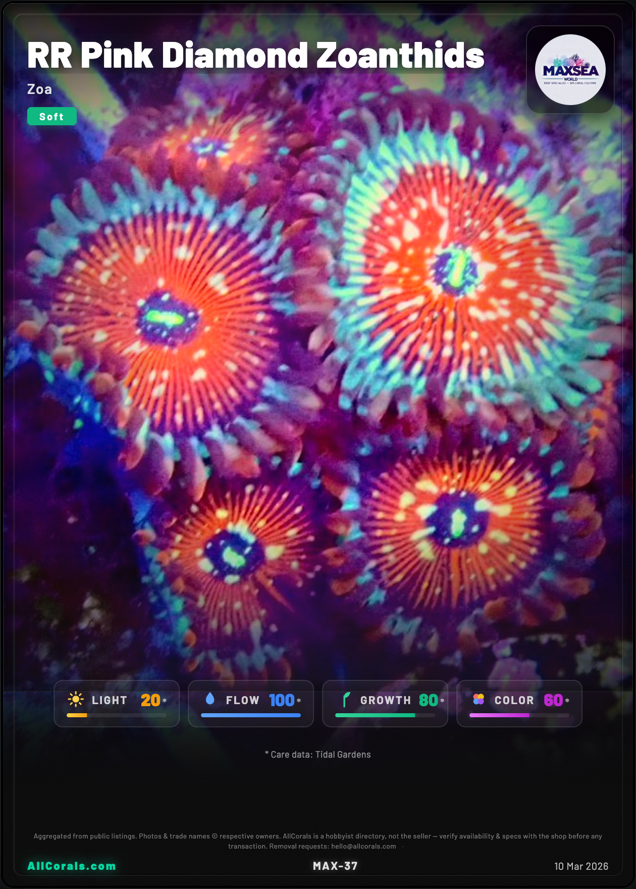 RR Pink Diamond Zoanthids trading card
