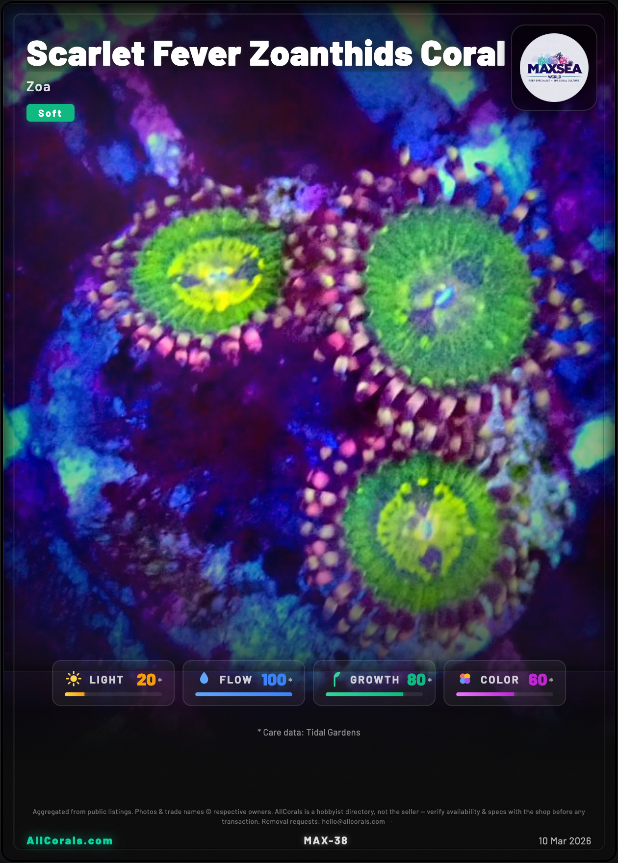 Scarlet Fever Zoanthids Coral trading card