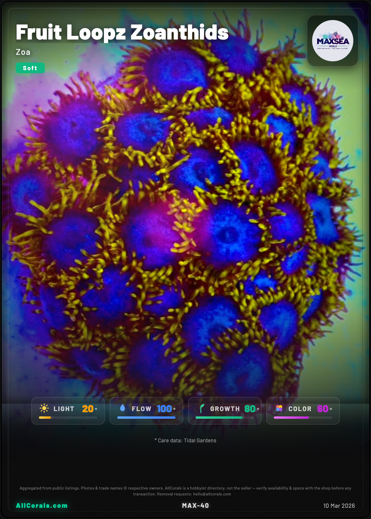 Fruit Loopz Zoanthids trading card