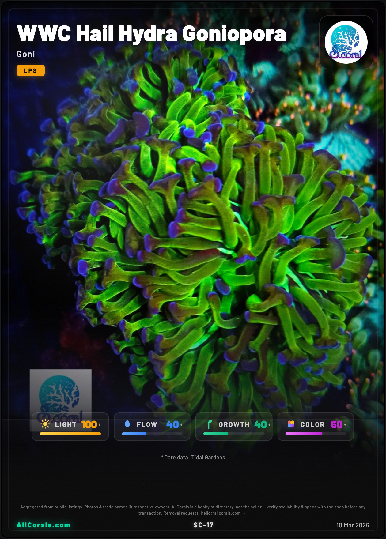 WWC Hail Hydra Goniopora trading card